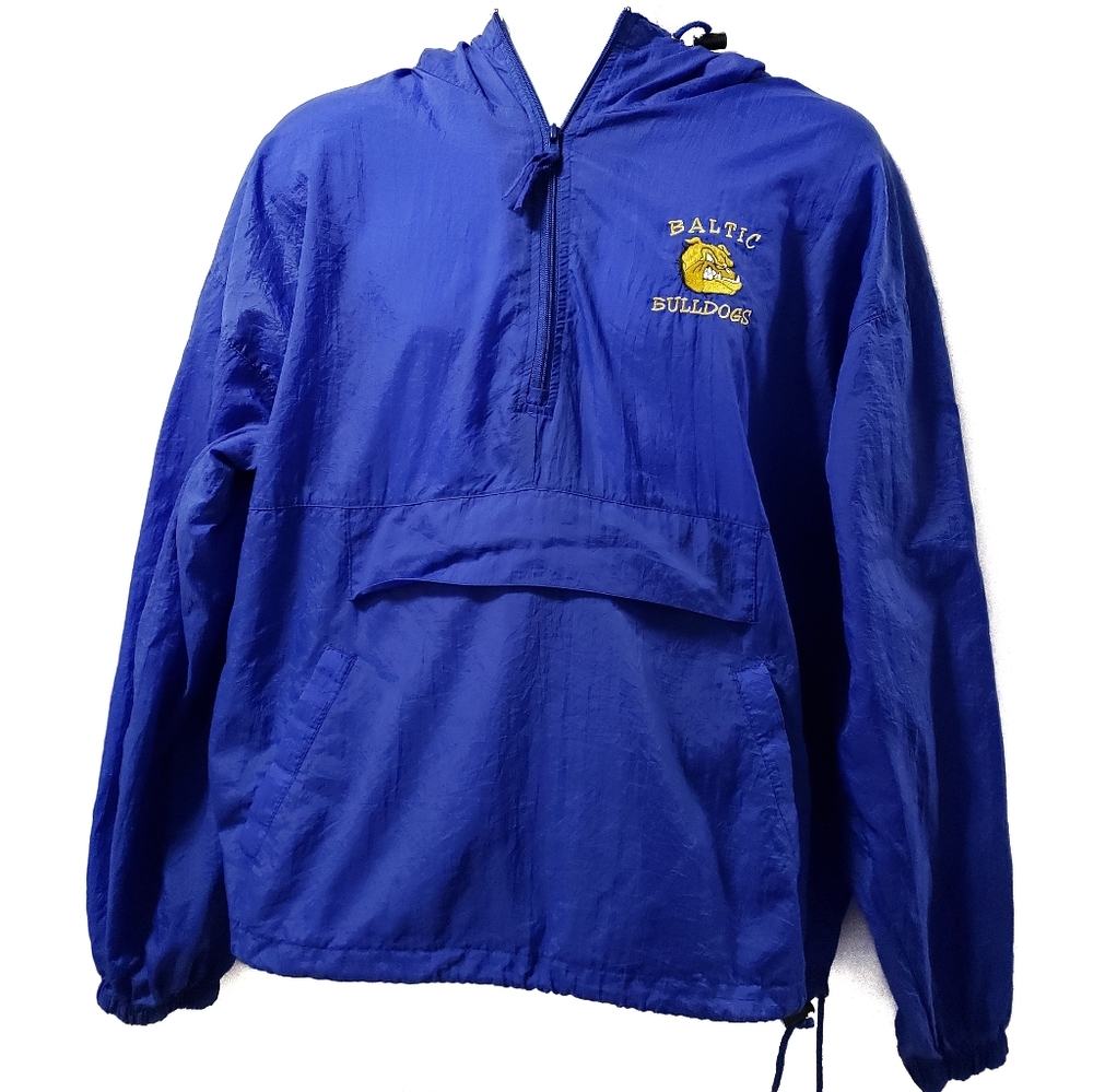 Vintage Windbreaker Nylon Rain Jacket Baltic Bulldogs Lightweight Bull Dog Blue